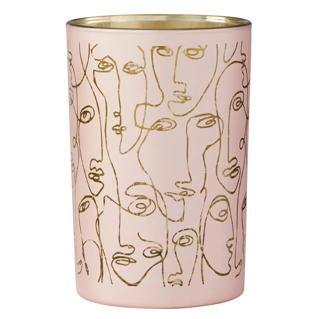 Copy of Abstract Face glass hurricane vase - Pink